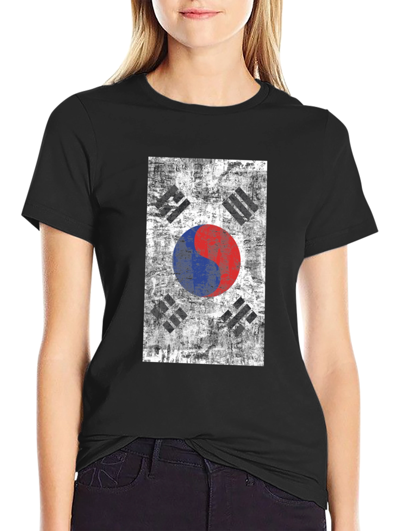 South Korean Flag Grunge Style Black T-Shirt