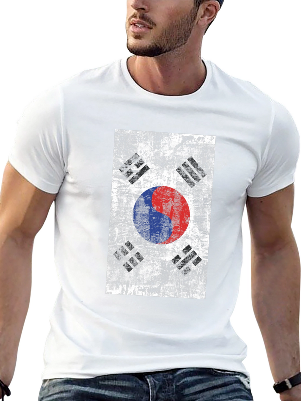 South Korean Flag Grunge Style Black T-Shirt