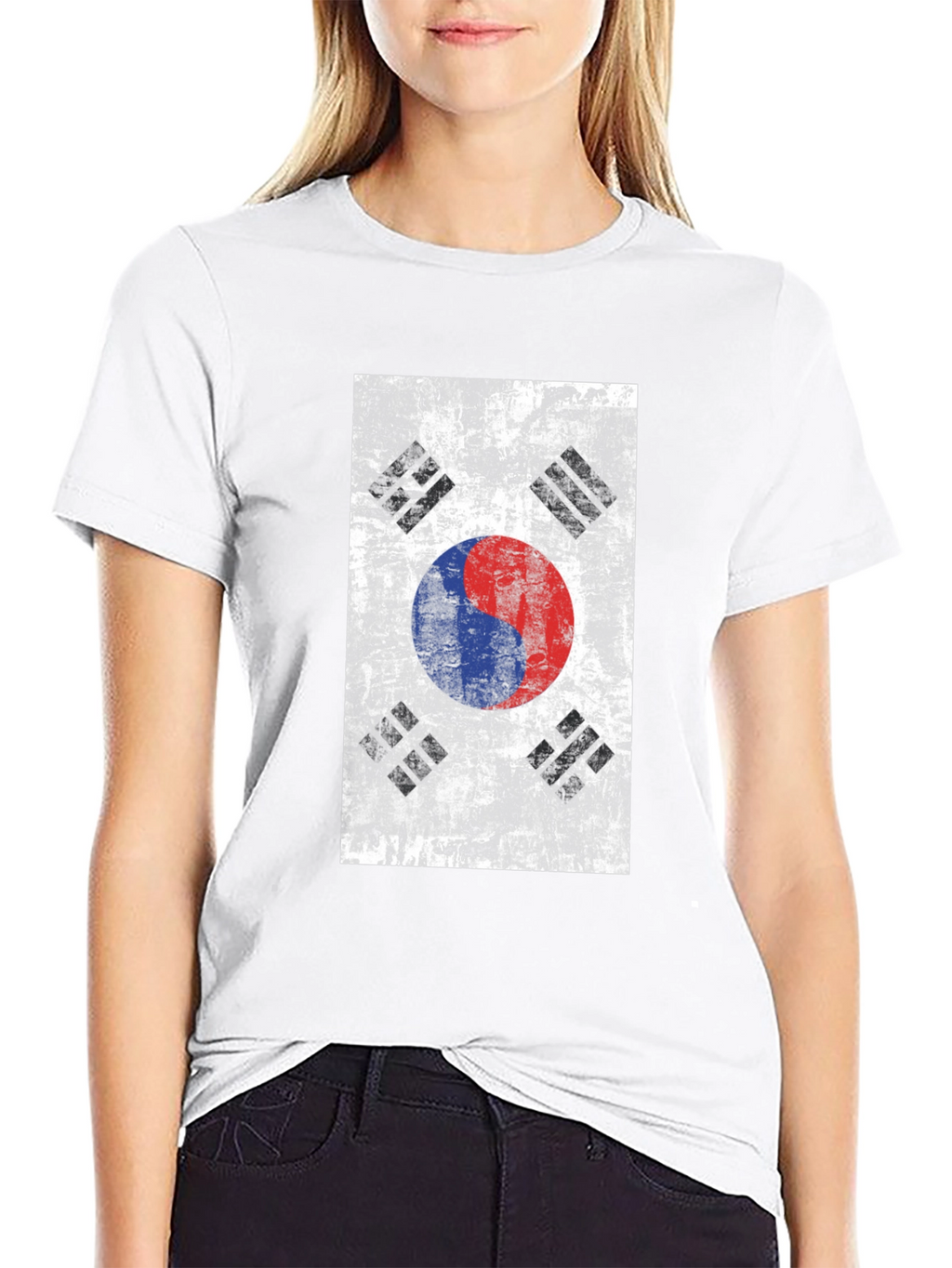 South Korean Flag Grunge Style Black T-Shirt