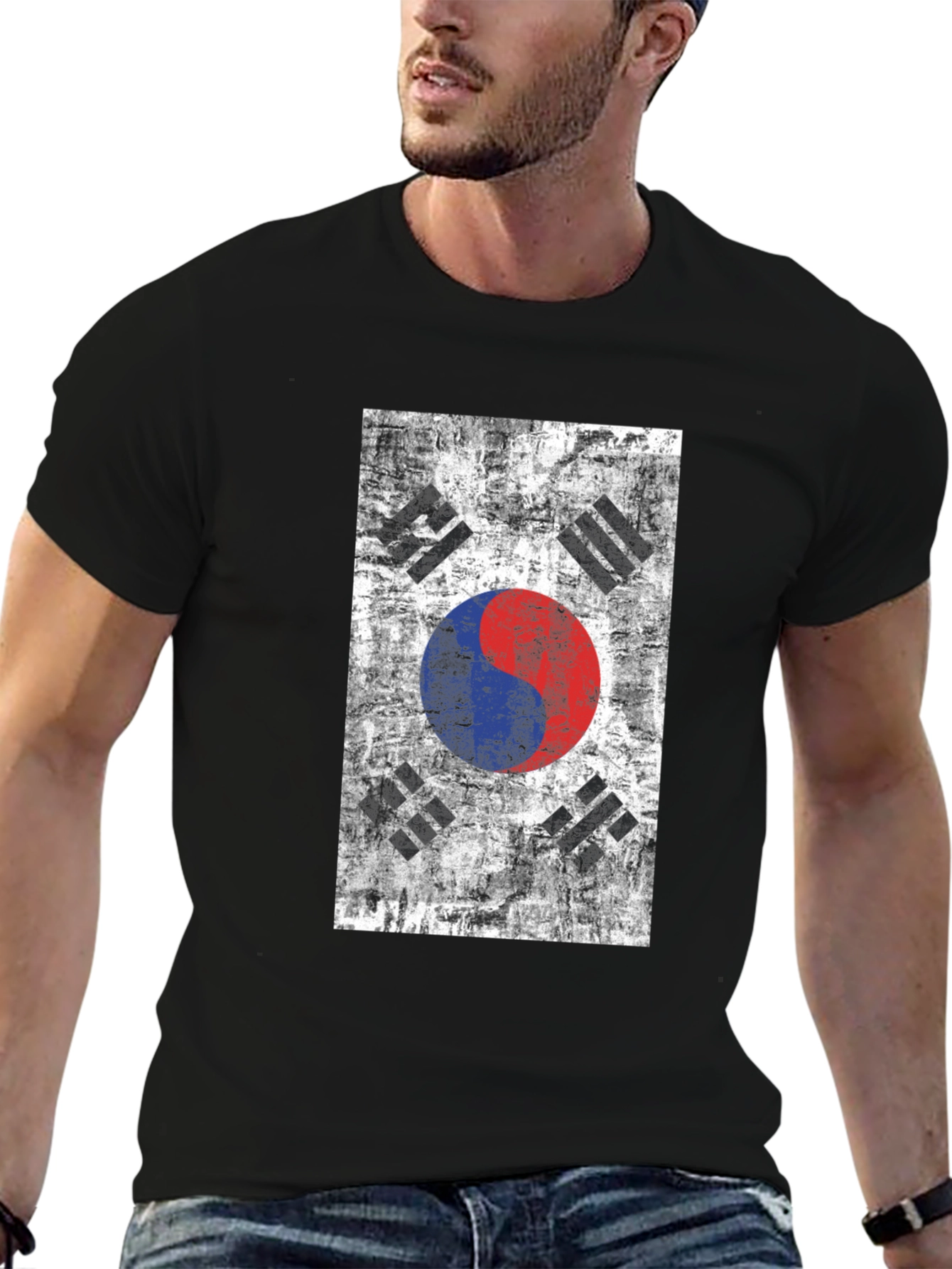South Korean Flag Grunge Style Black T-Shirt