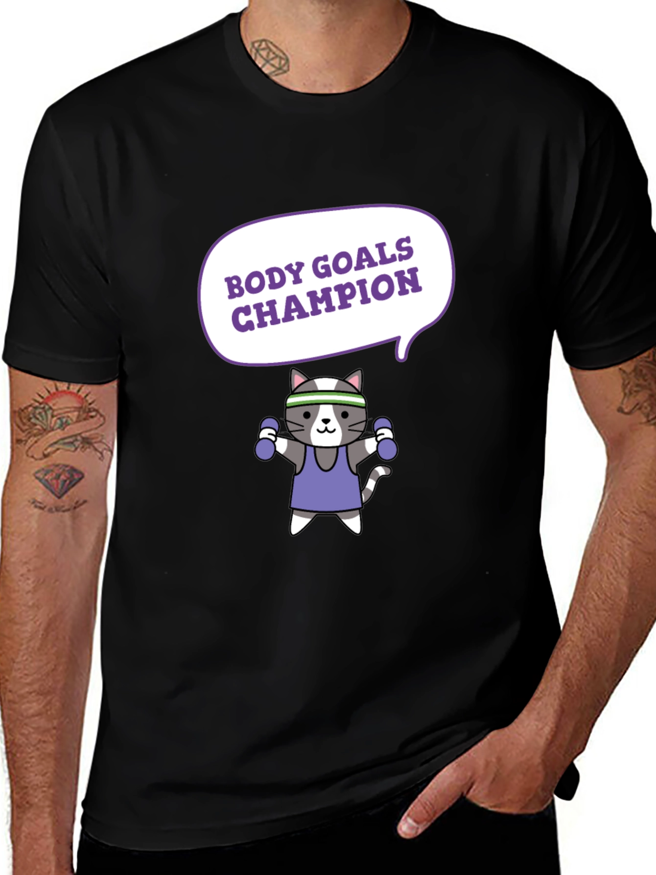 Body Goals Champion Cat Graphic Tee - Workout Motivation