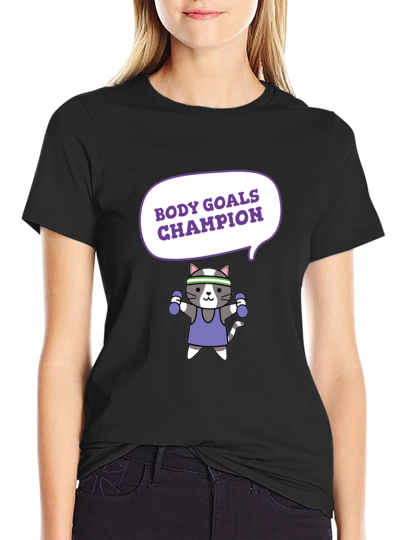 Body Goals Champion Cat Graphic Tee - Workout Motivation