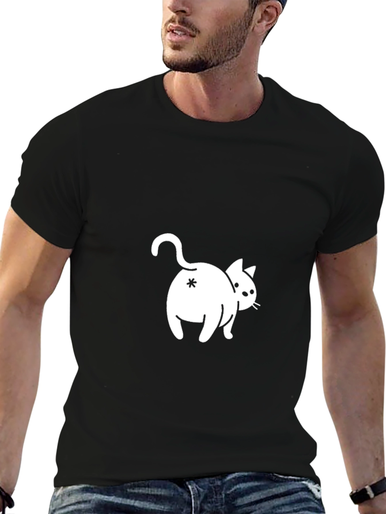 Funny Cat Butt T-Shirt - Black Cotton Tee
