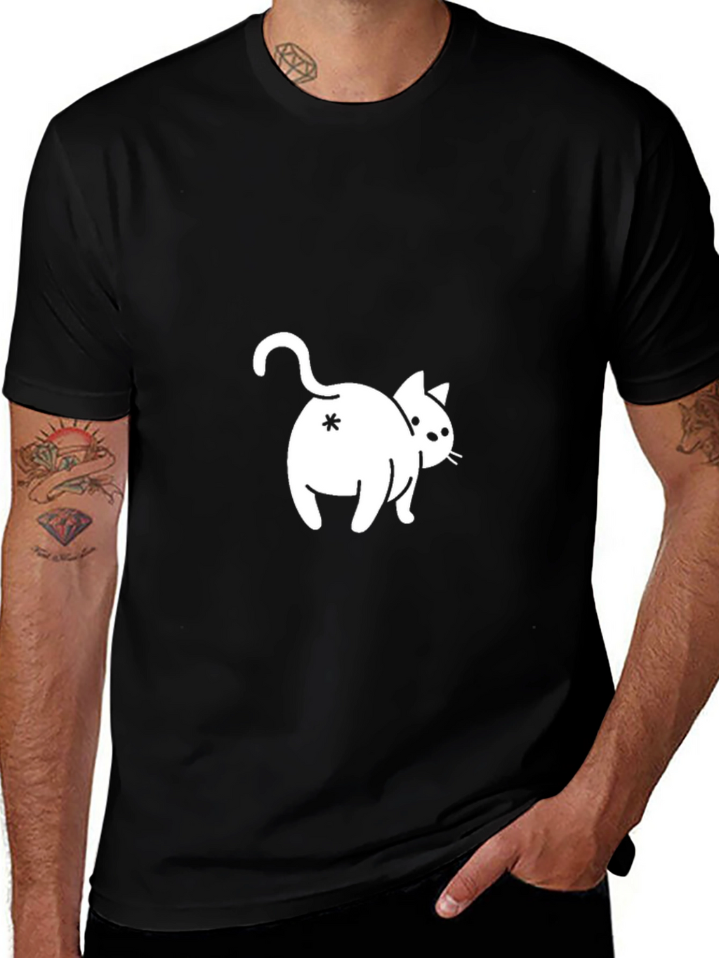 Funny Cat Butt T-Shirt - Black Cotton Tee