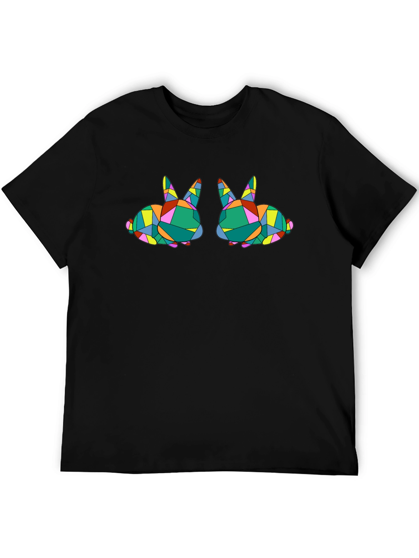 Geometric Bunny Graphic Tee - Stylish Black T-Shirt