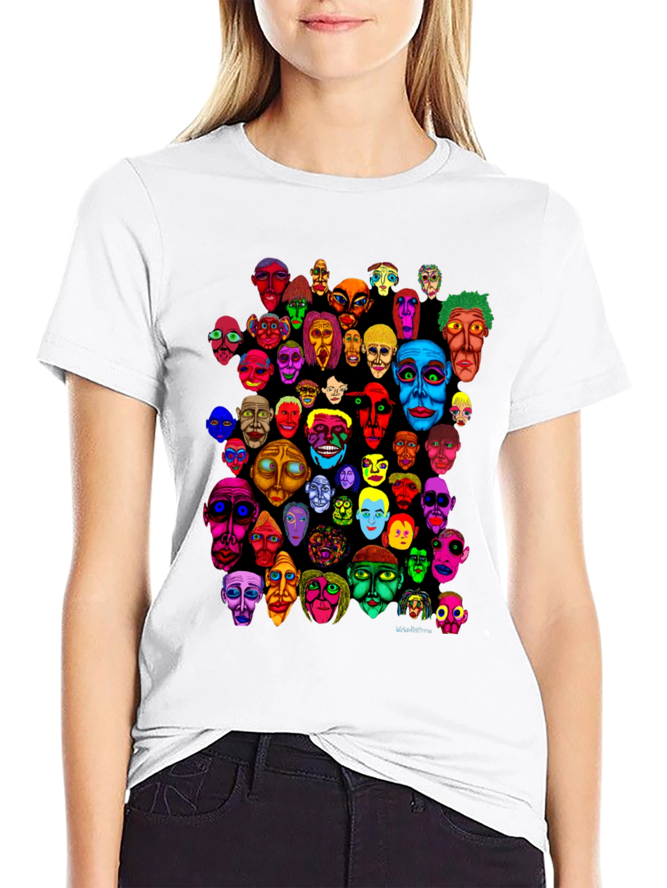 Abstract Faces Graphic Print Black T-Shirt