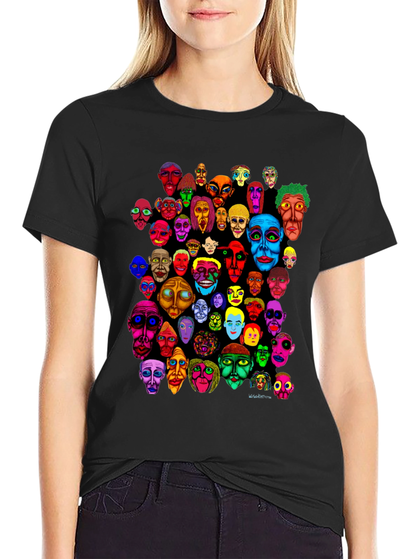 Abstract Faces Graphic Print Black T-Shirt
