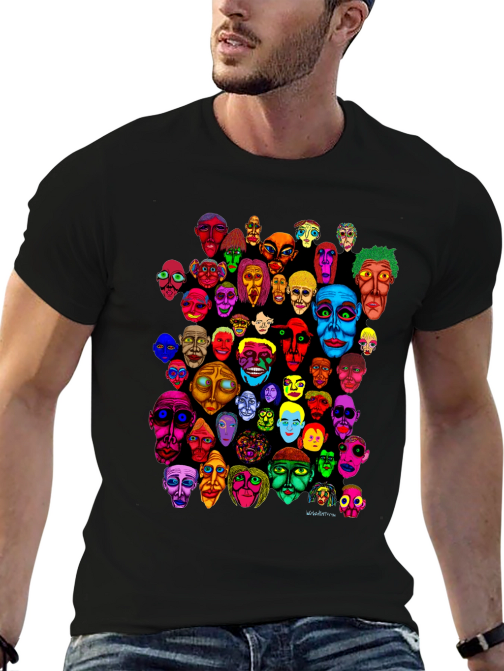 Abstract Faces Graphic Print Black T-Shirt