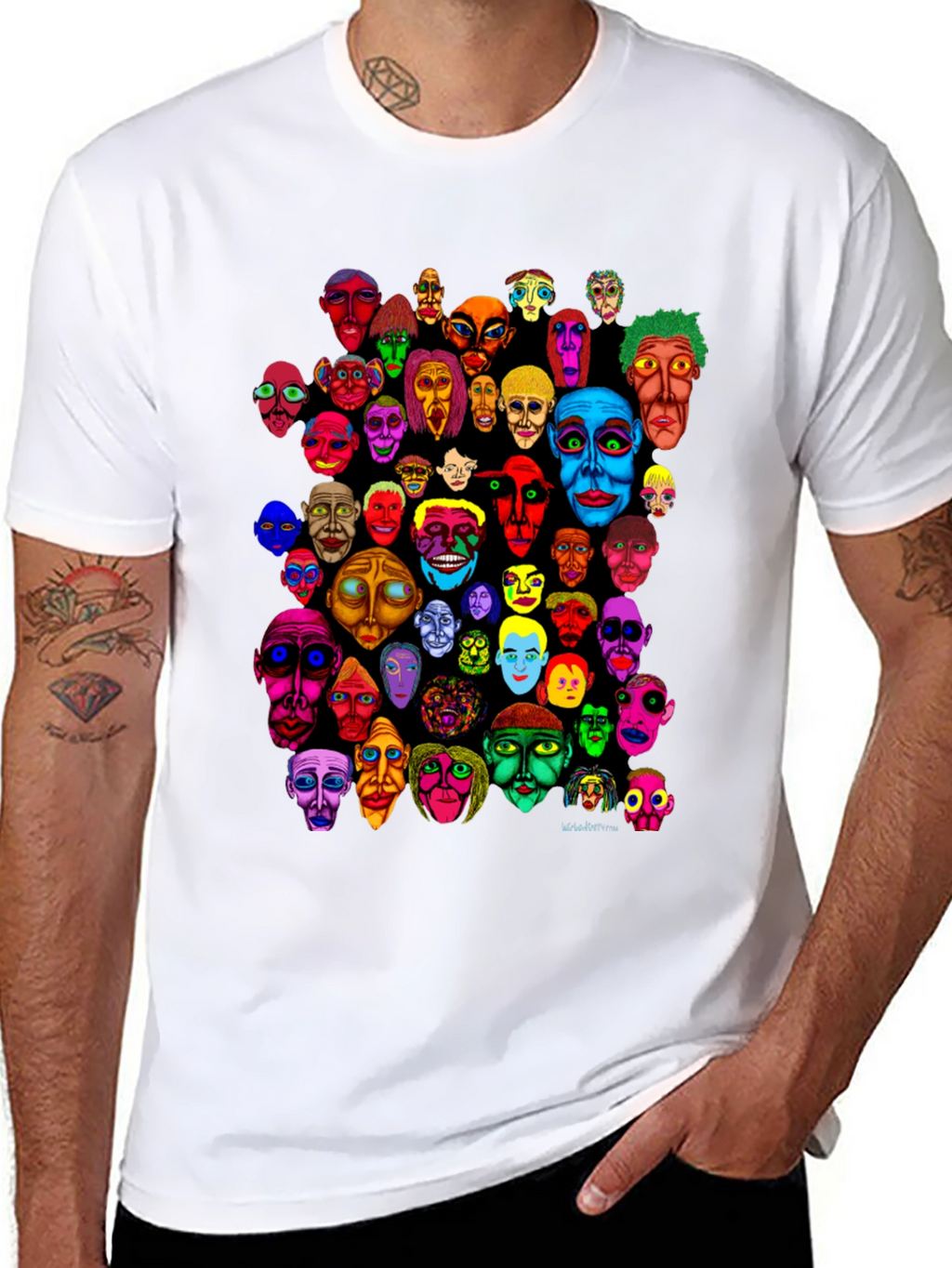 Abstract Faces Graphic Print Black T-Shirt