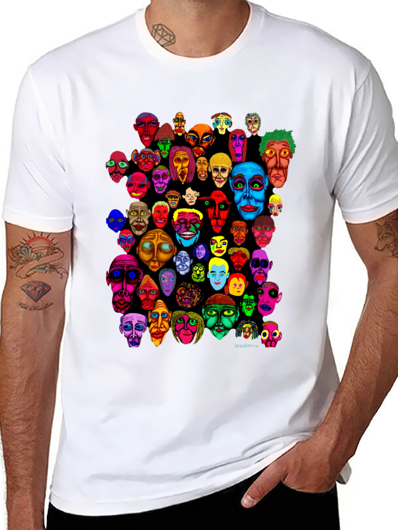 Abstract Faces Graphic Print Black T-Shirt