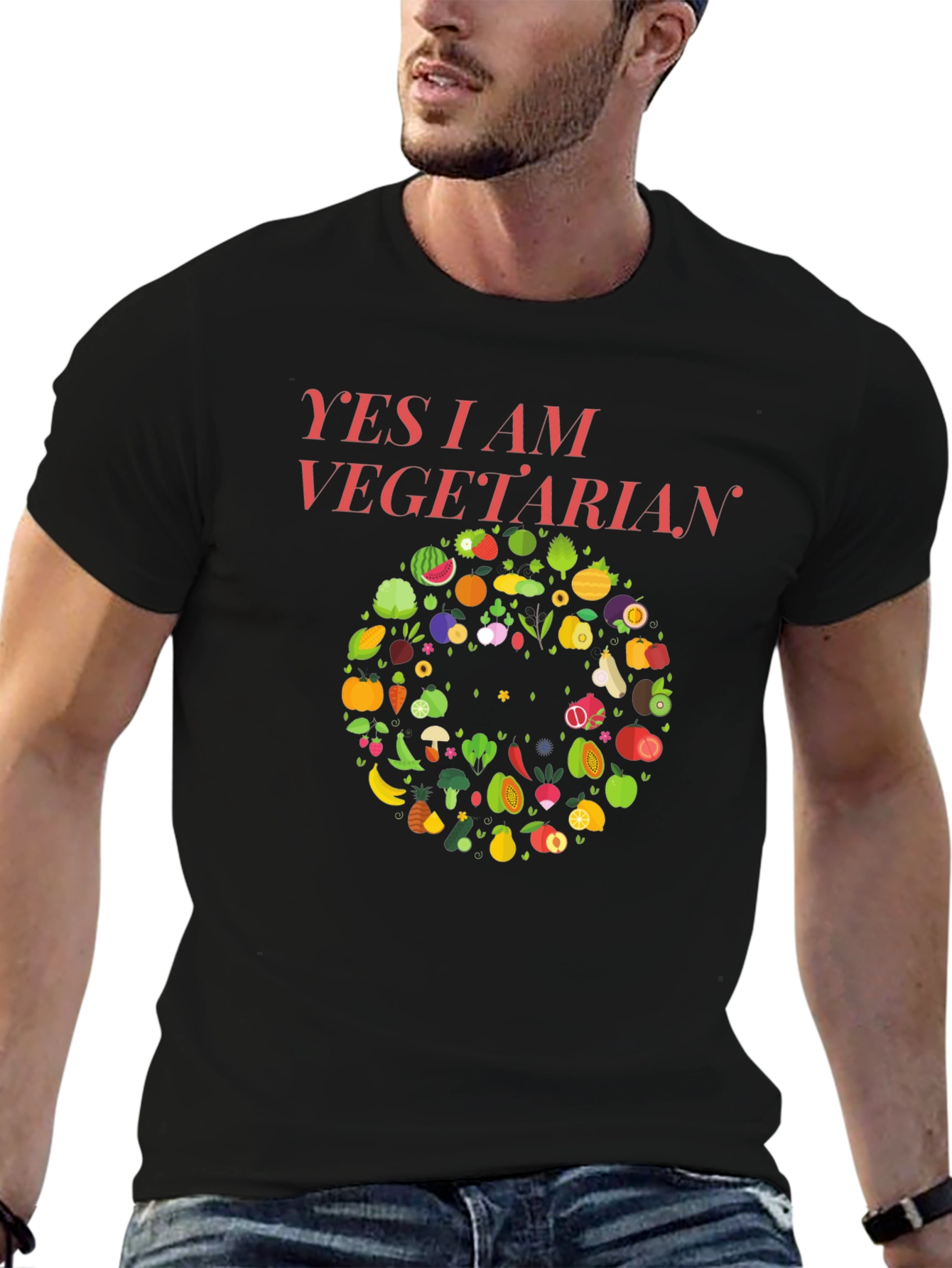 Yes I Am Vegetarian T-Shirt - Fruit & Vegetable Design