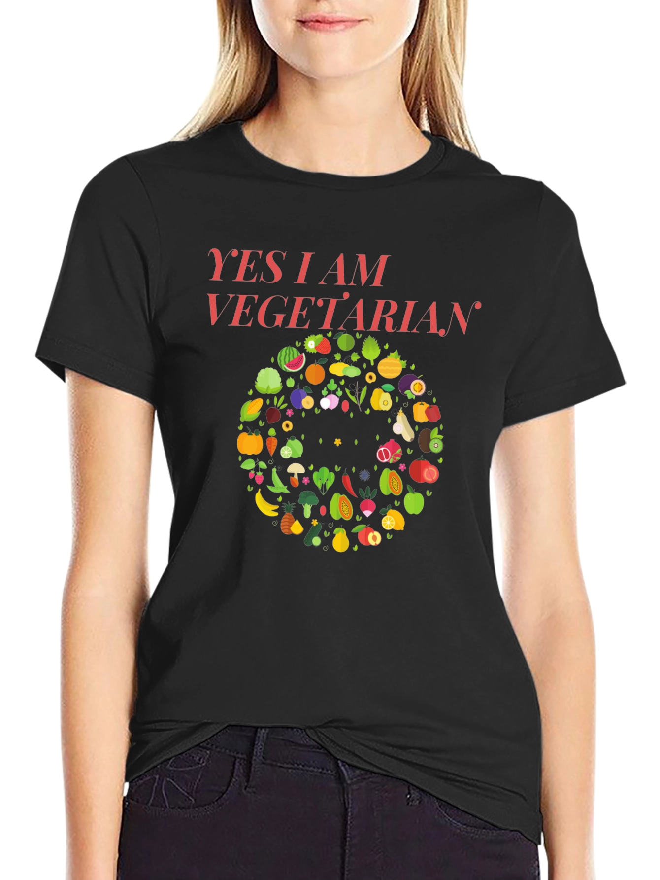Yes I Am Vegetarian T-Shirt - Fruit & Vegetable Design