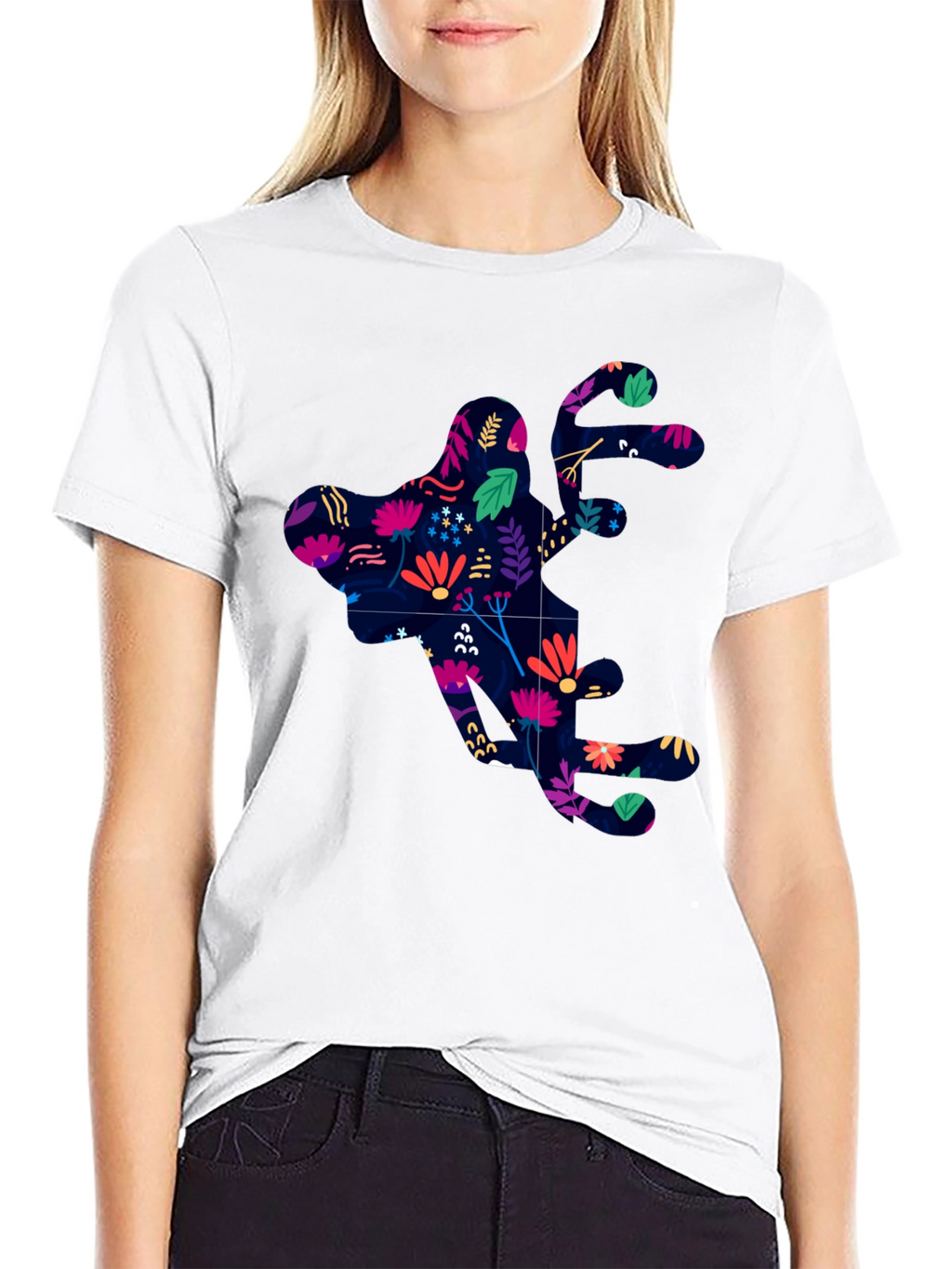 Floral Silhouette Graphic Black T-Shirt