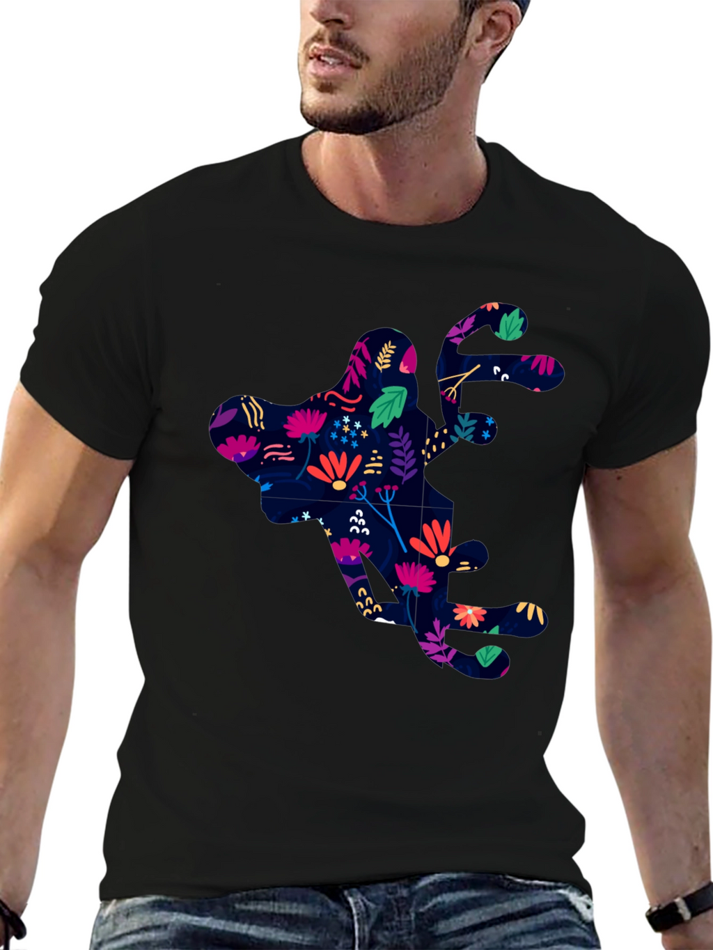 Floral Silhouette Graphic Black T-Shirt