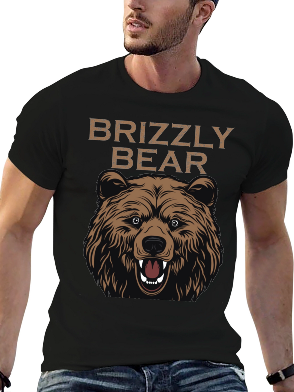 Grizzly Bear Graphic Print T-Shirt - Mens Black Tee