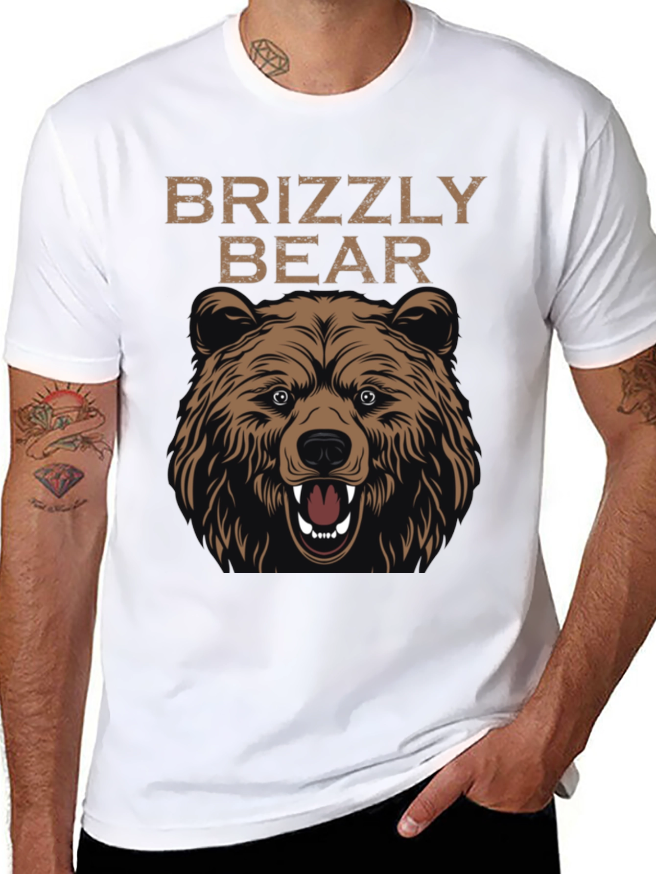 Grizzly Bear Graphic Print T-Shirt - Mens Black Tee
