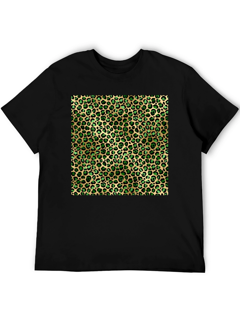 Green Leopard Print Crew Neck Tee