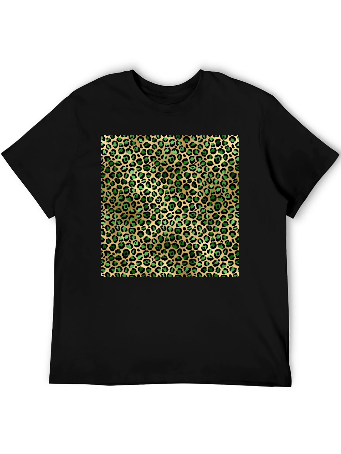 Green Leopard Print Crew Neck Tee