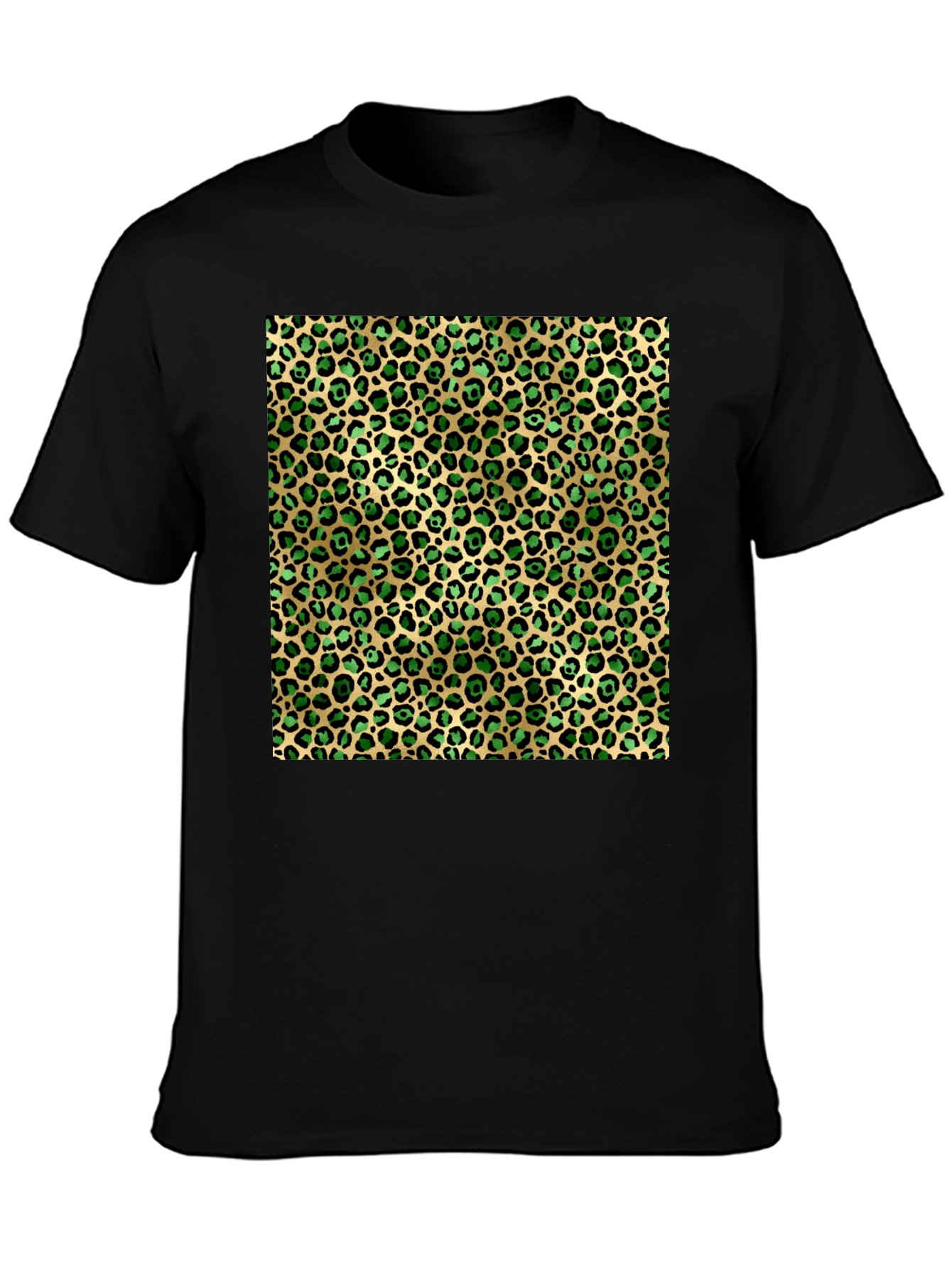 Green Leopard Print Crew Neck Tee