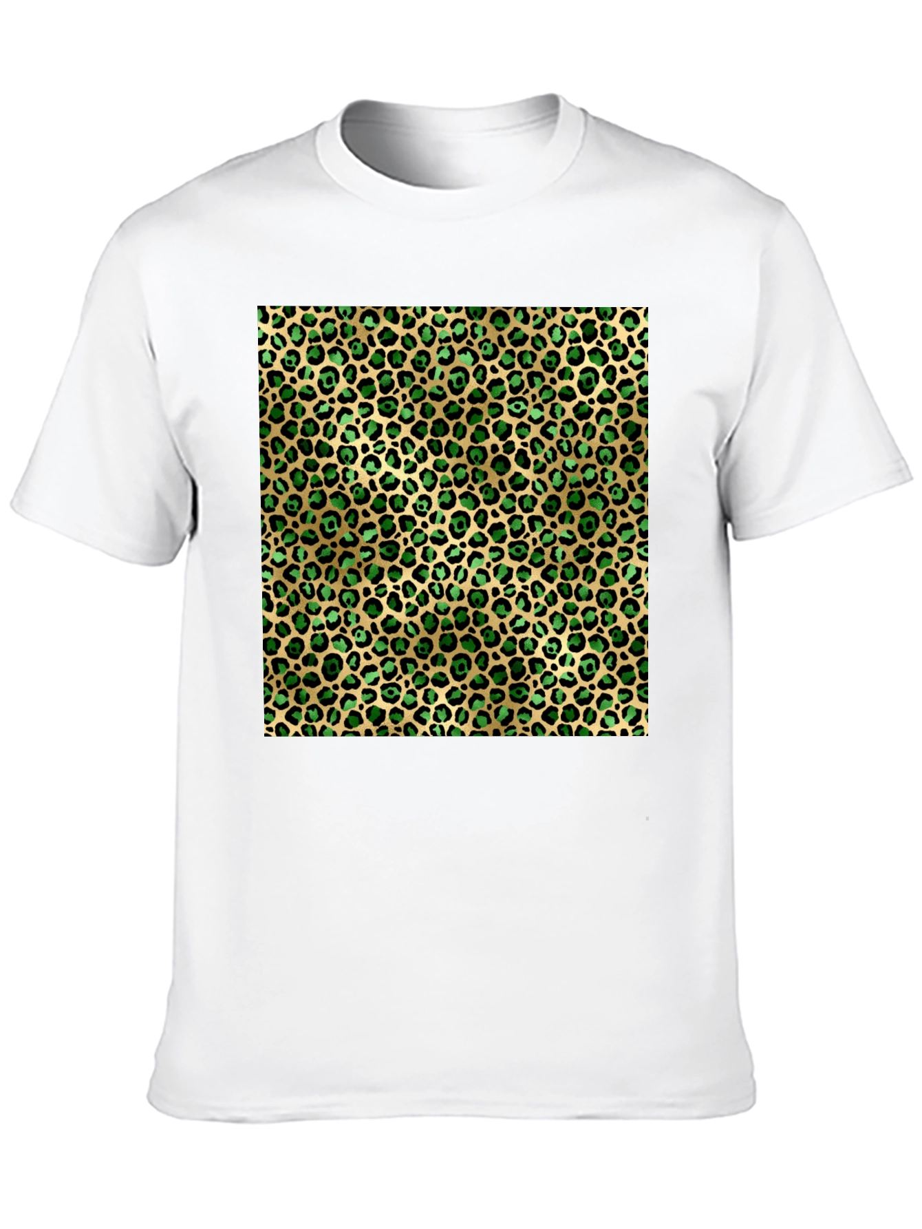 Green Leopard Print Crew Neck Tee