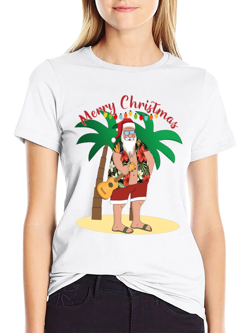 Tropical Santa Christmas Graphic Tee