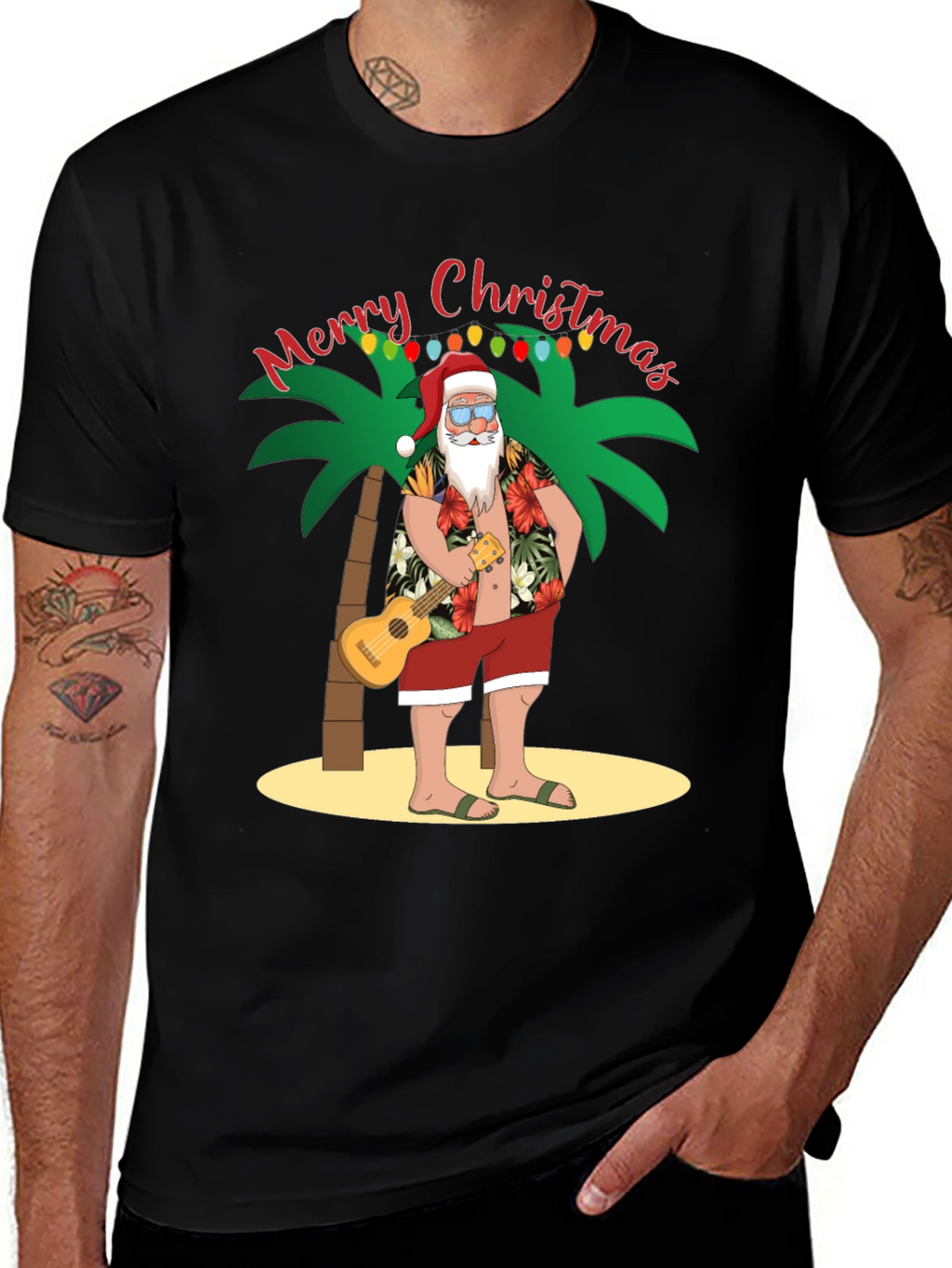 Tropical Santa Christmas Graphic Tee