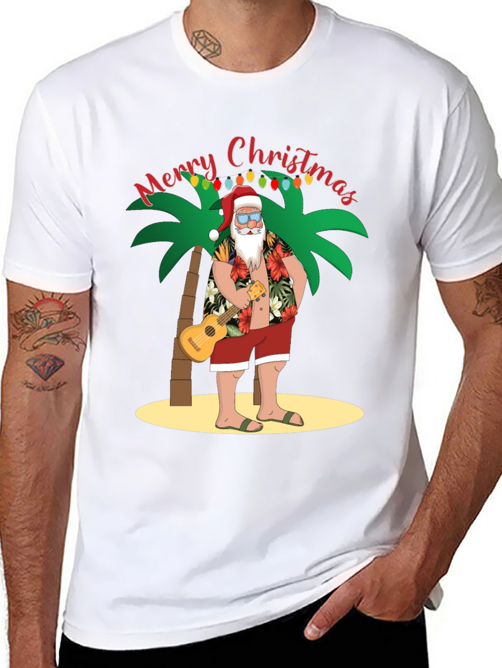 Tropical Santa Christmas Graphic Tee