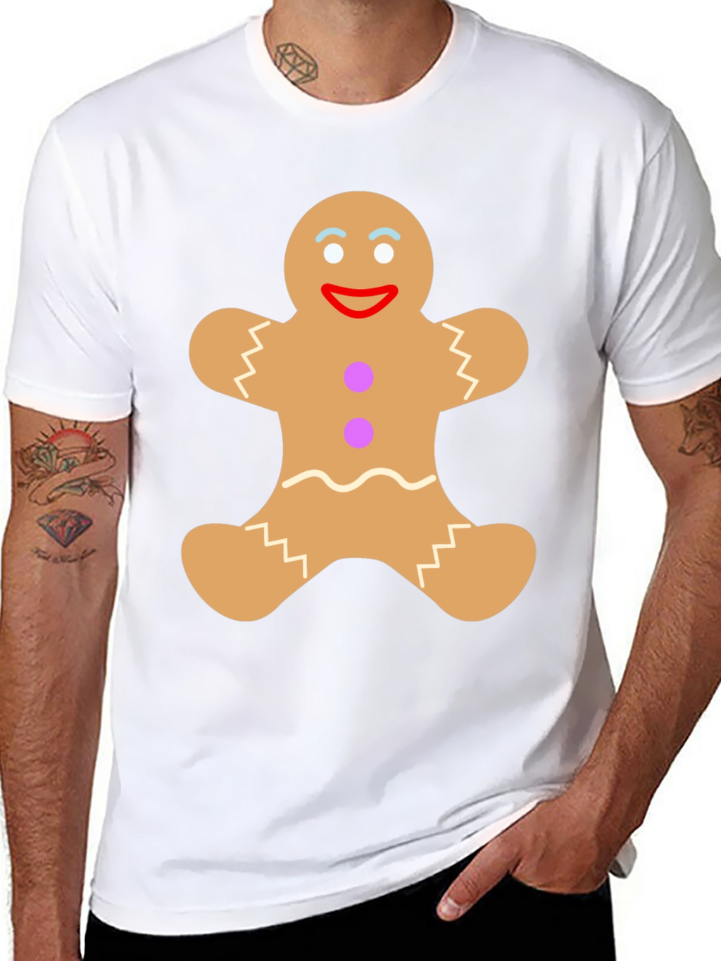 Gingerbread Man Graphic Tee - Festive Black T-Shirt