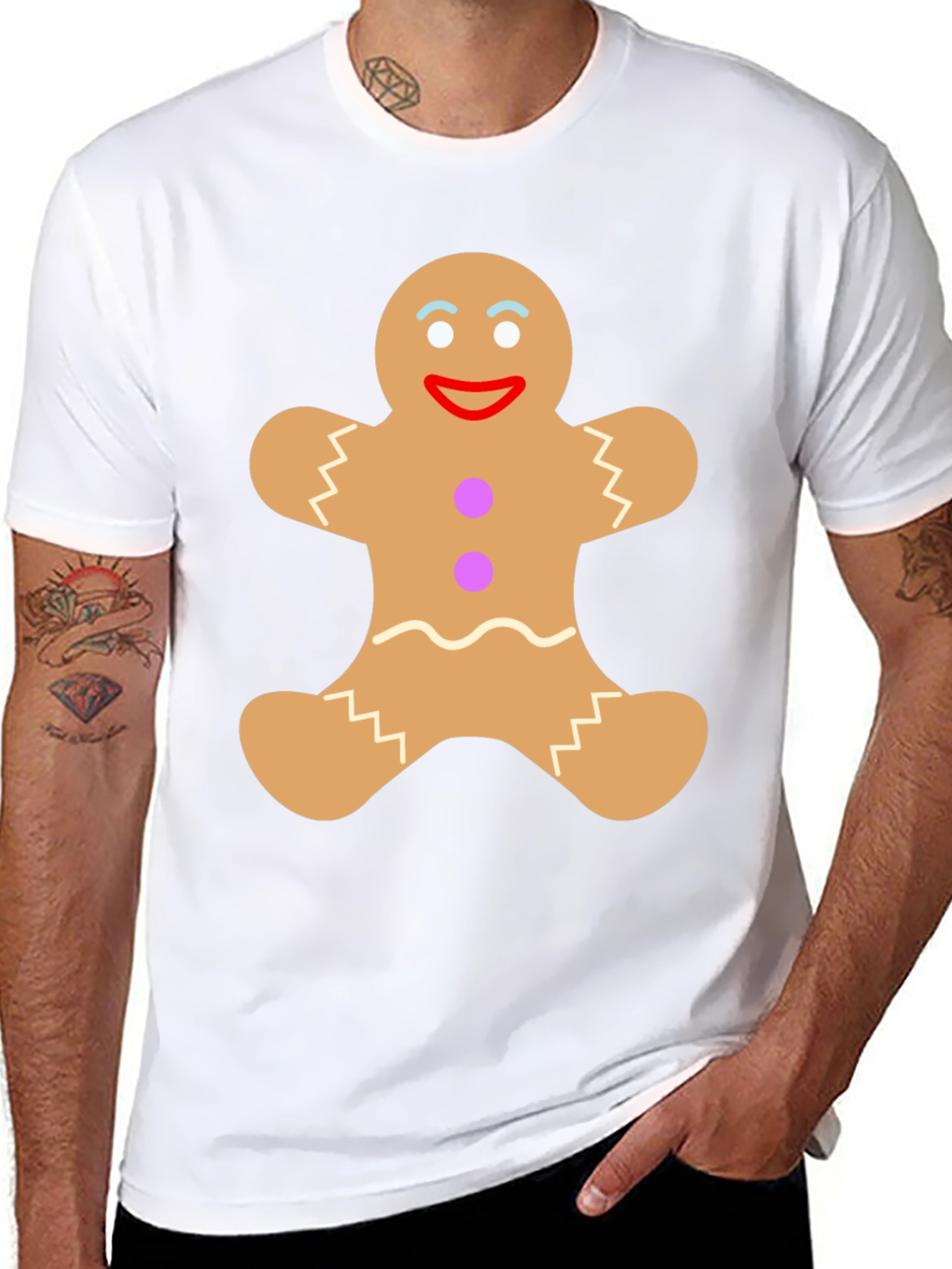 Gingerbread Man Graphic Tee - Festive Black T-Shirt