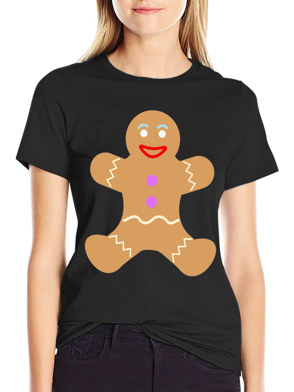 Gingerbread Man Graphic Tee - Festive Black T-Shirt