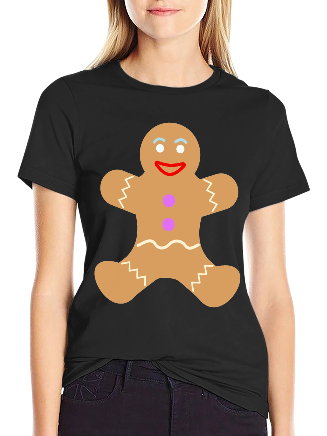 Gingerbread Man Graphic Tee - Festive Black T-Shirt