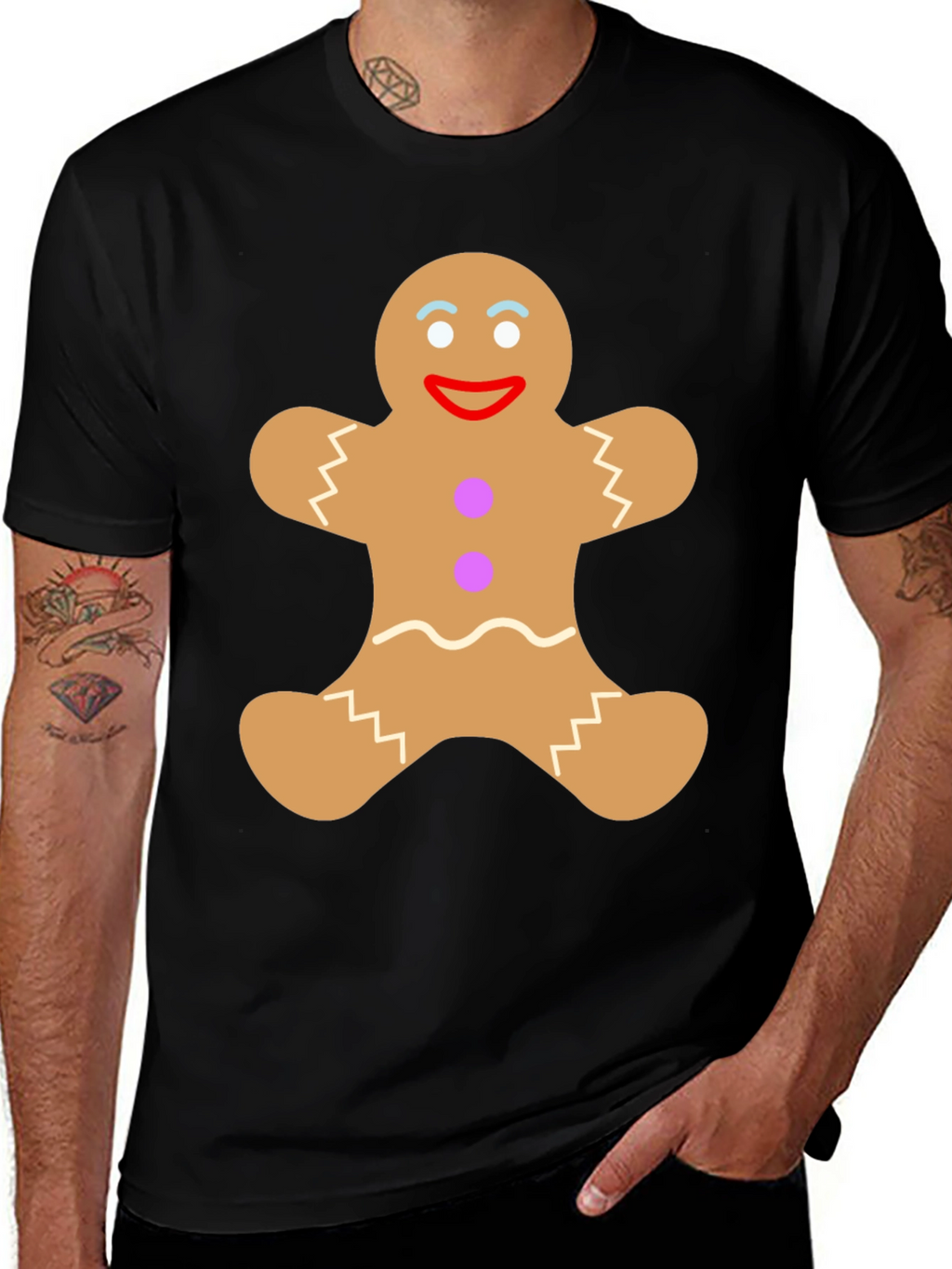 Gingerbread Man Graphic Tee - Festive Black T-Shirt