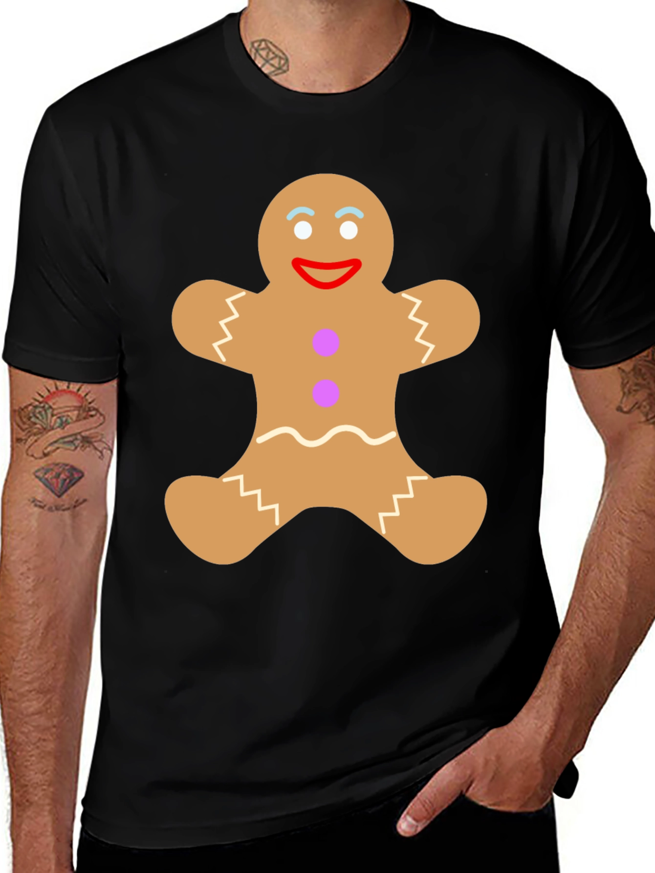 Gingerbread Man Graphic Tee - Festive Black T-Shirt