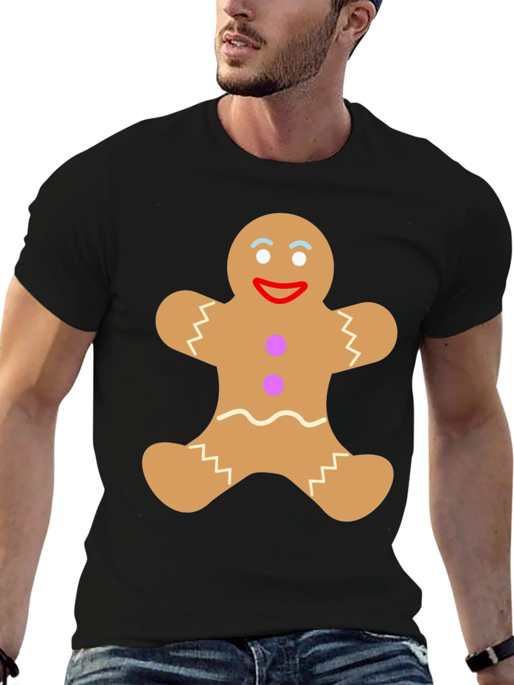 Gingerbread Man Graphic Tee - Festive Black T-Shirt