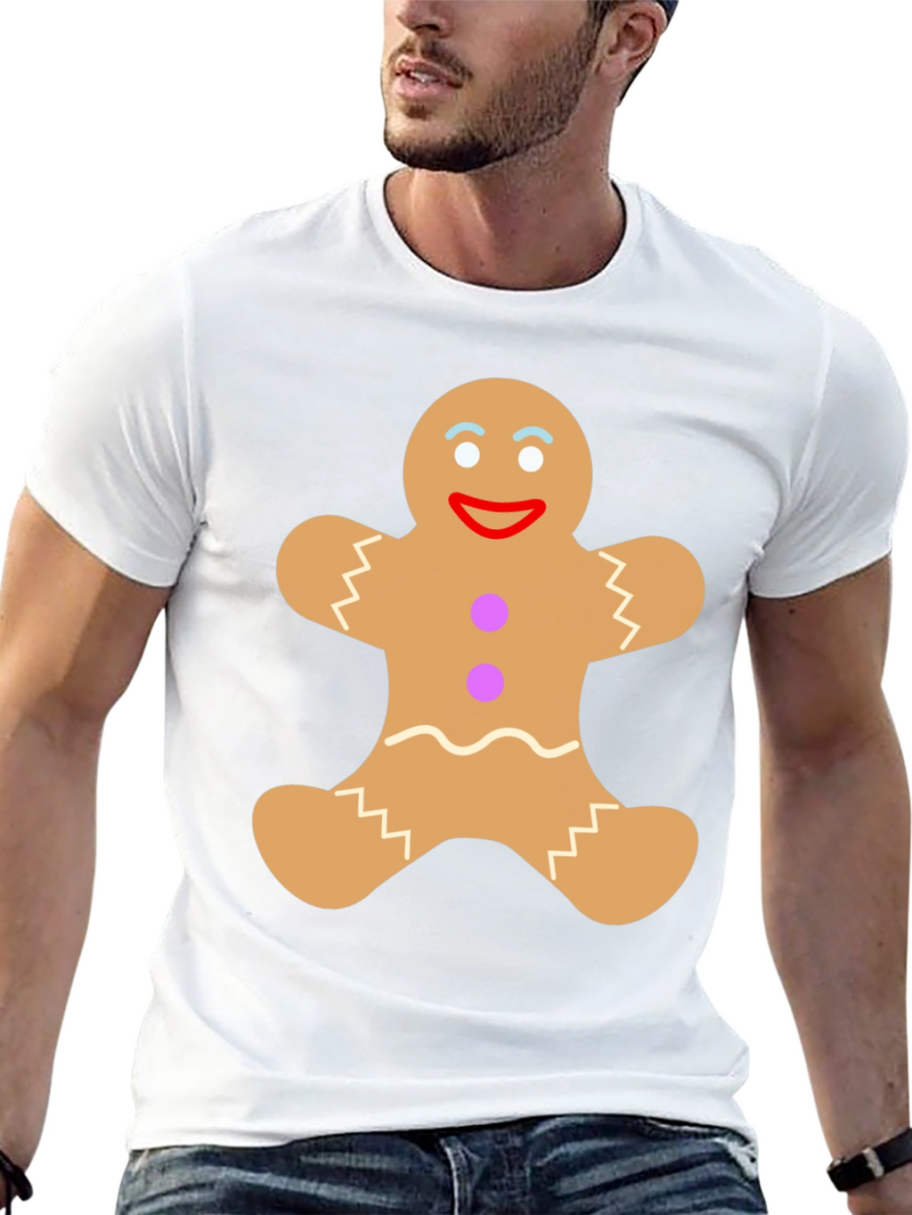 Gingerbread Man Graphic Tee - Festive Black T-Shirt