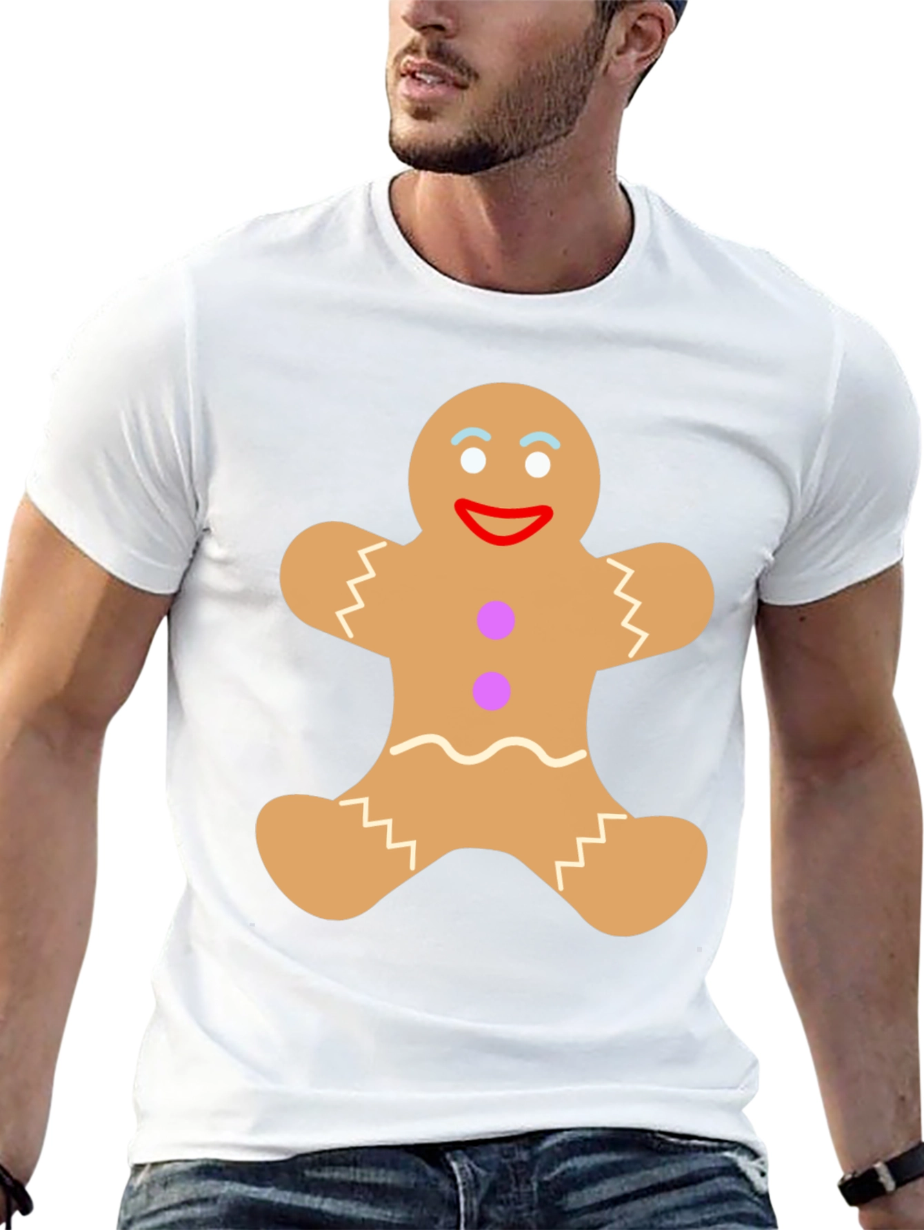 Gingerbread Man Graphic Tee - Festive Black T-Shirt