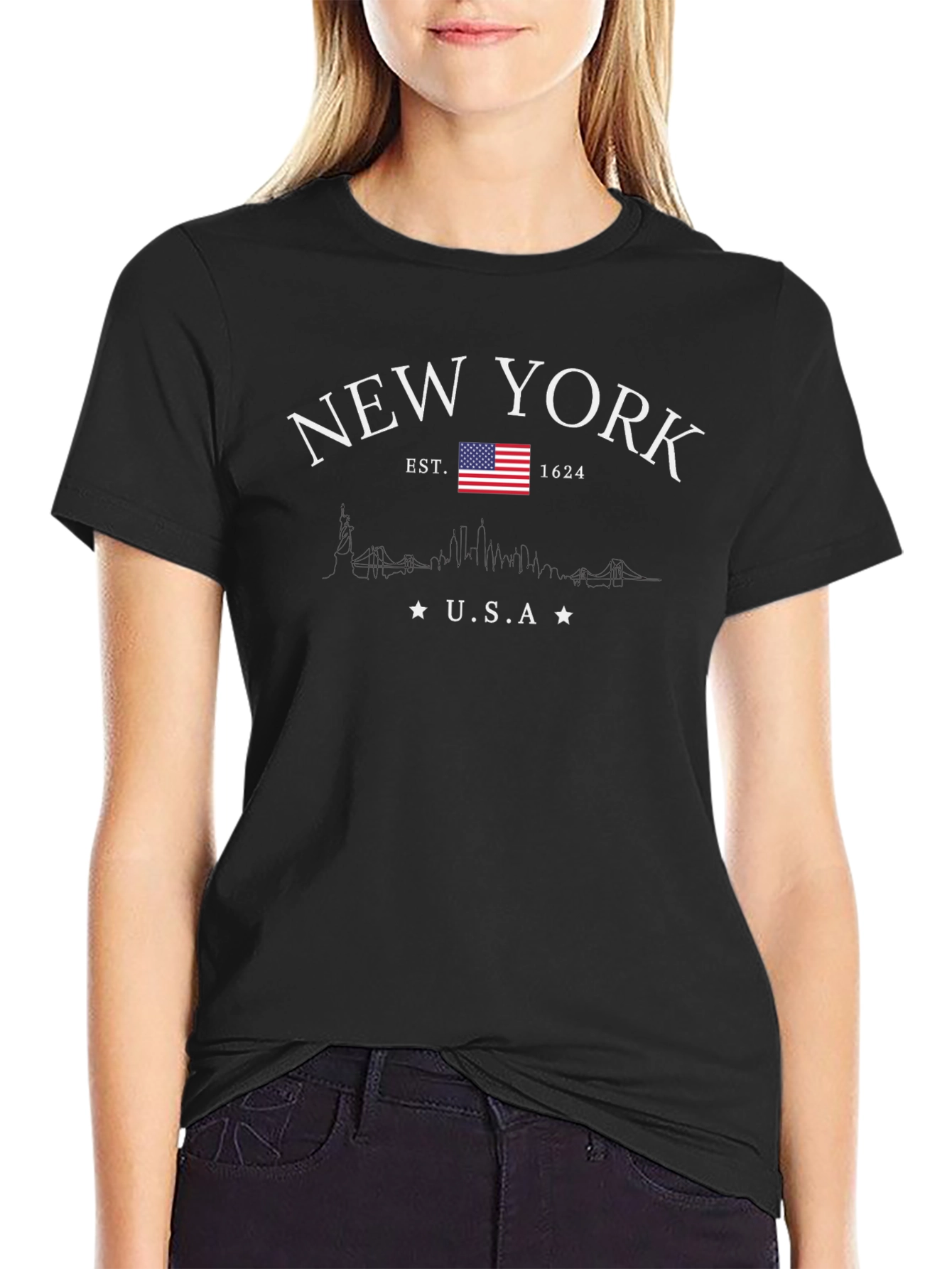 New York USA Black Graphic T-Shirt