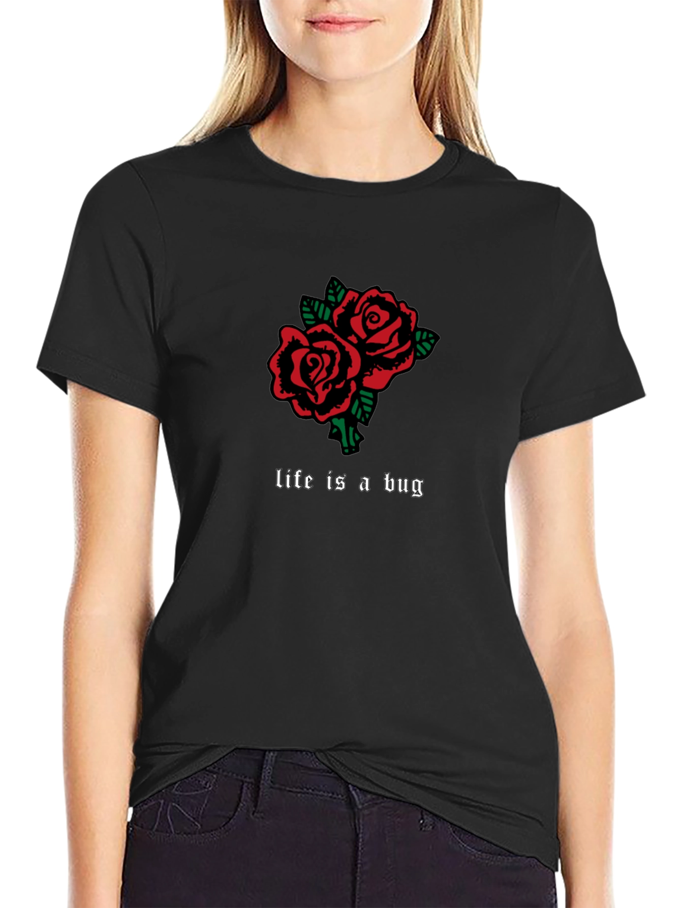 Life is a Bug Rose Graphic Tee - Black