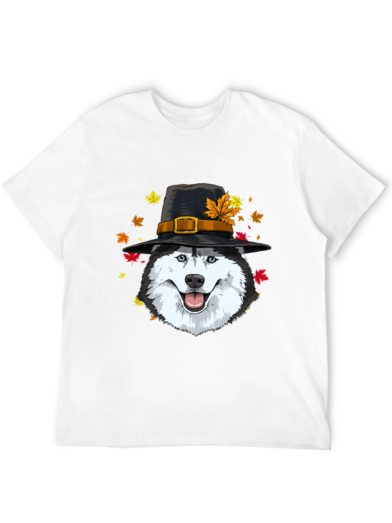 Thanksgiving Husky Pilgrim Hat T-Shirt