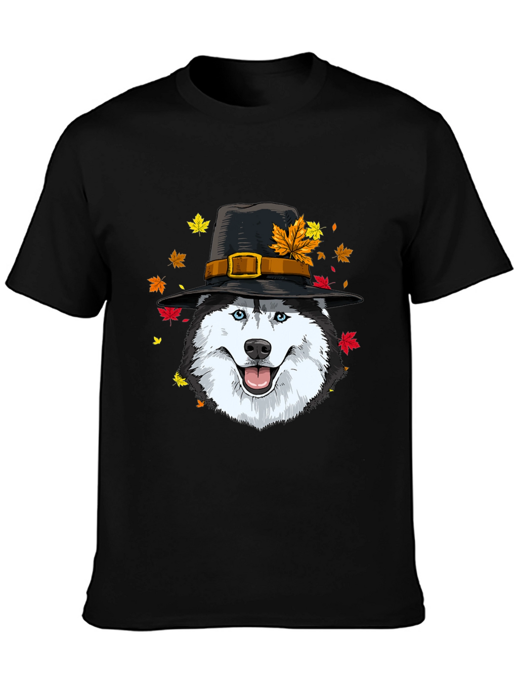 Thanksgiving Husky Pilgrim Hat T-Shirt