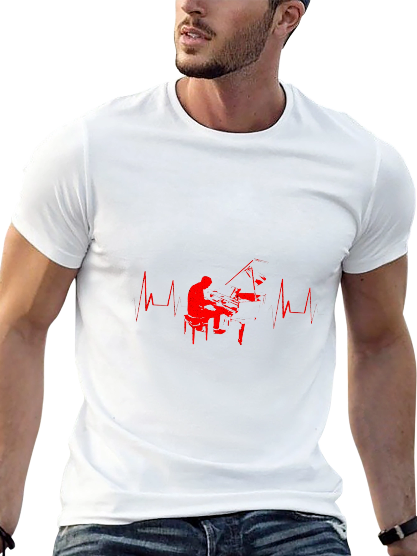 Piano Heartbeat Graphic Tee - Black