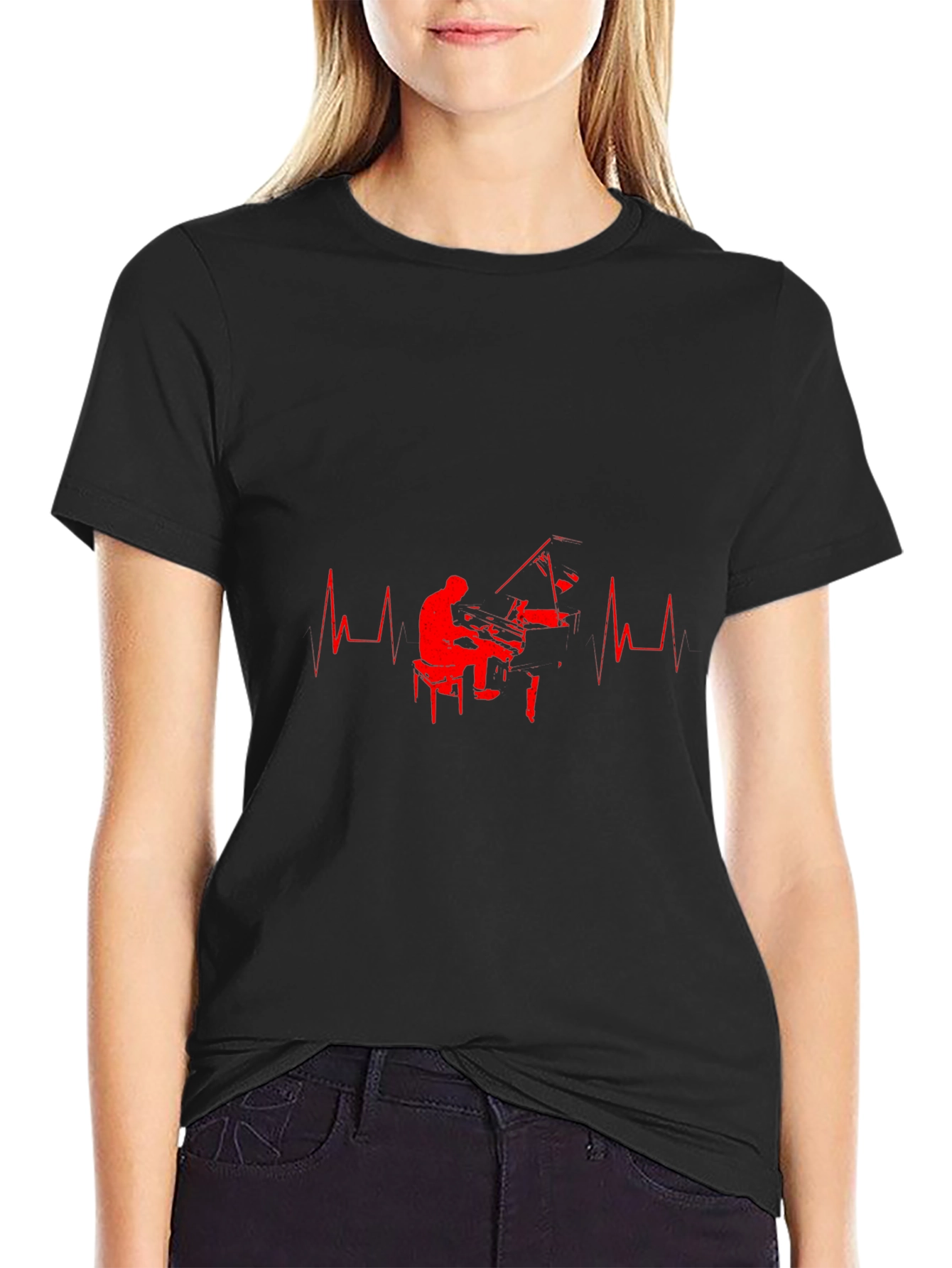 Piano Heartbeat Graphic Tee - Black