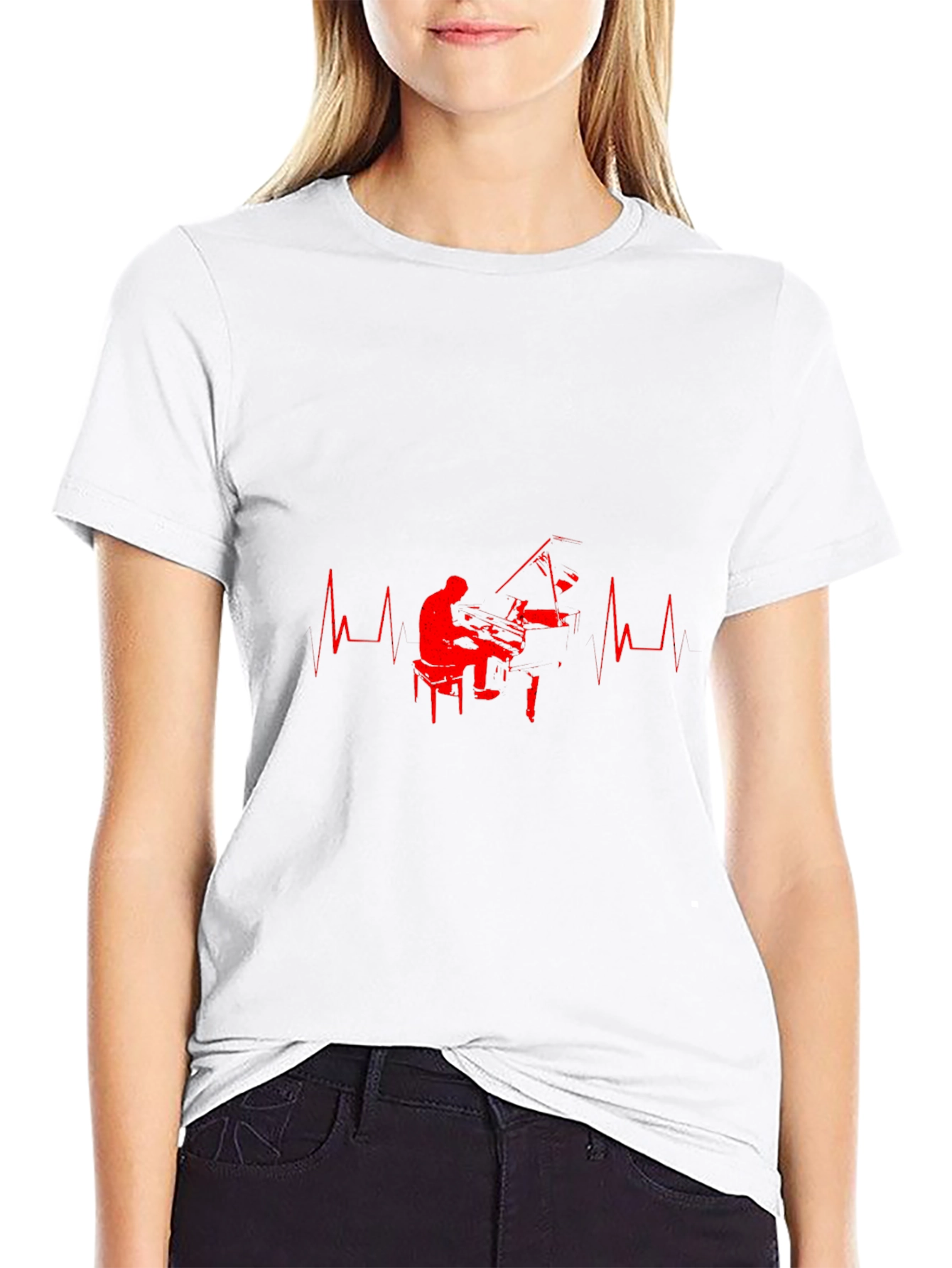 Piano Heartbeat Graphic Tee - Black
