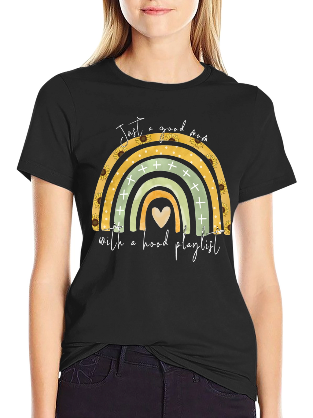 Good Mom Hood Playlist Black T-Shirt