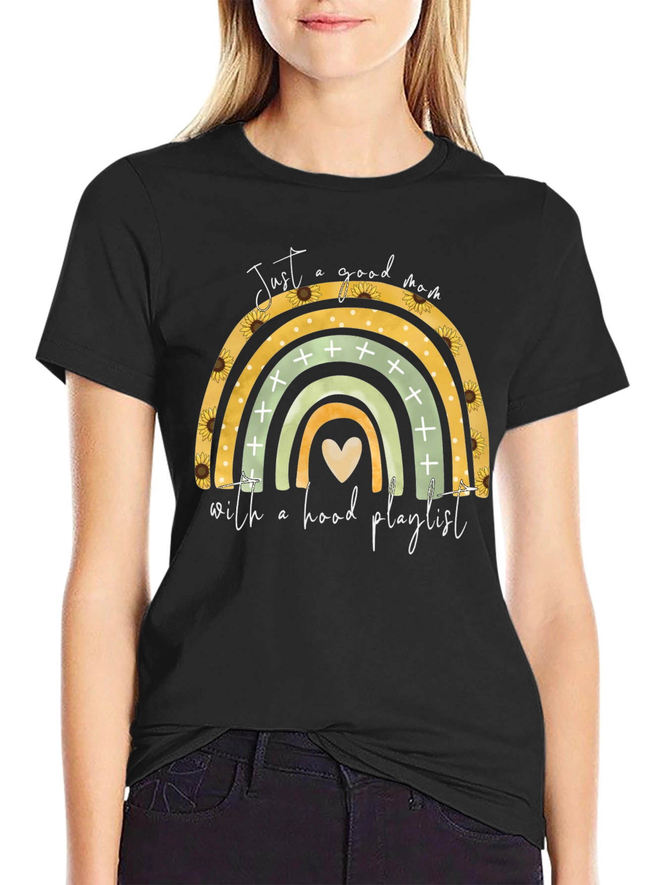 Good Mom Hood Playlist Black T-Shirt