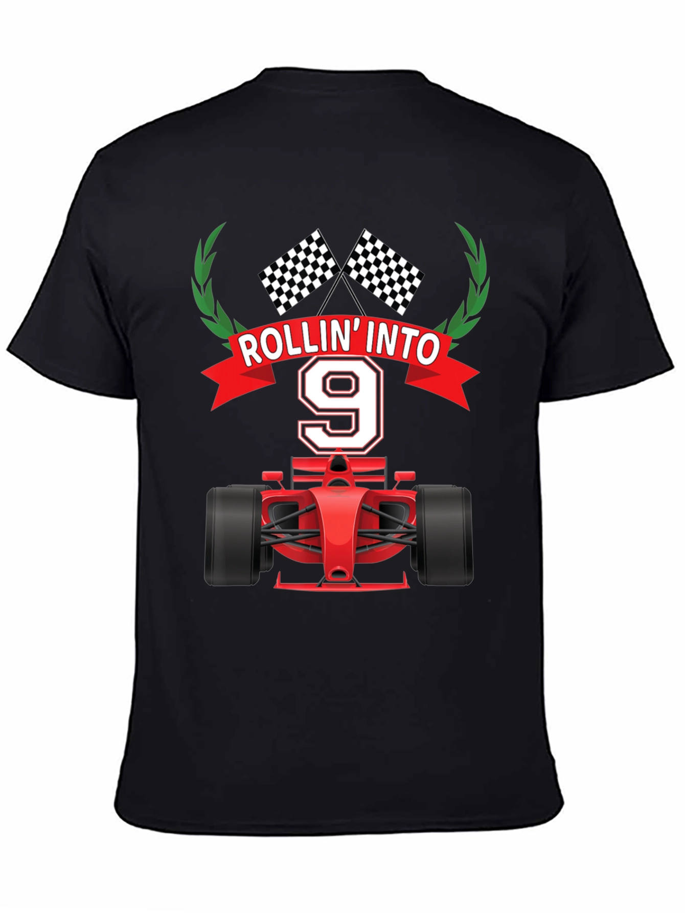 Rollin Into 9 Birthday T-Shirt Racing Theme