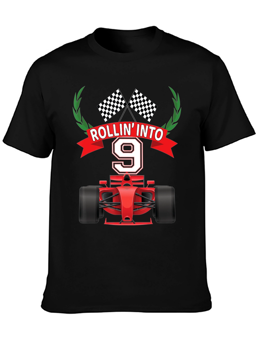Rollin Into 9 Birthday T-Shirt Racing Theme