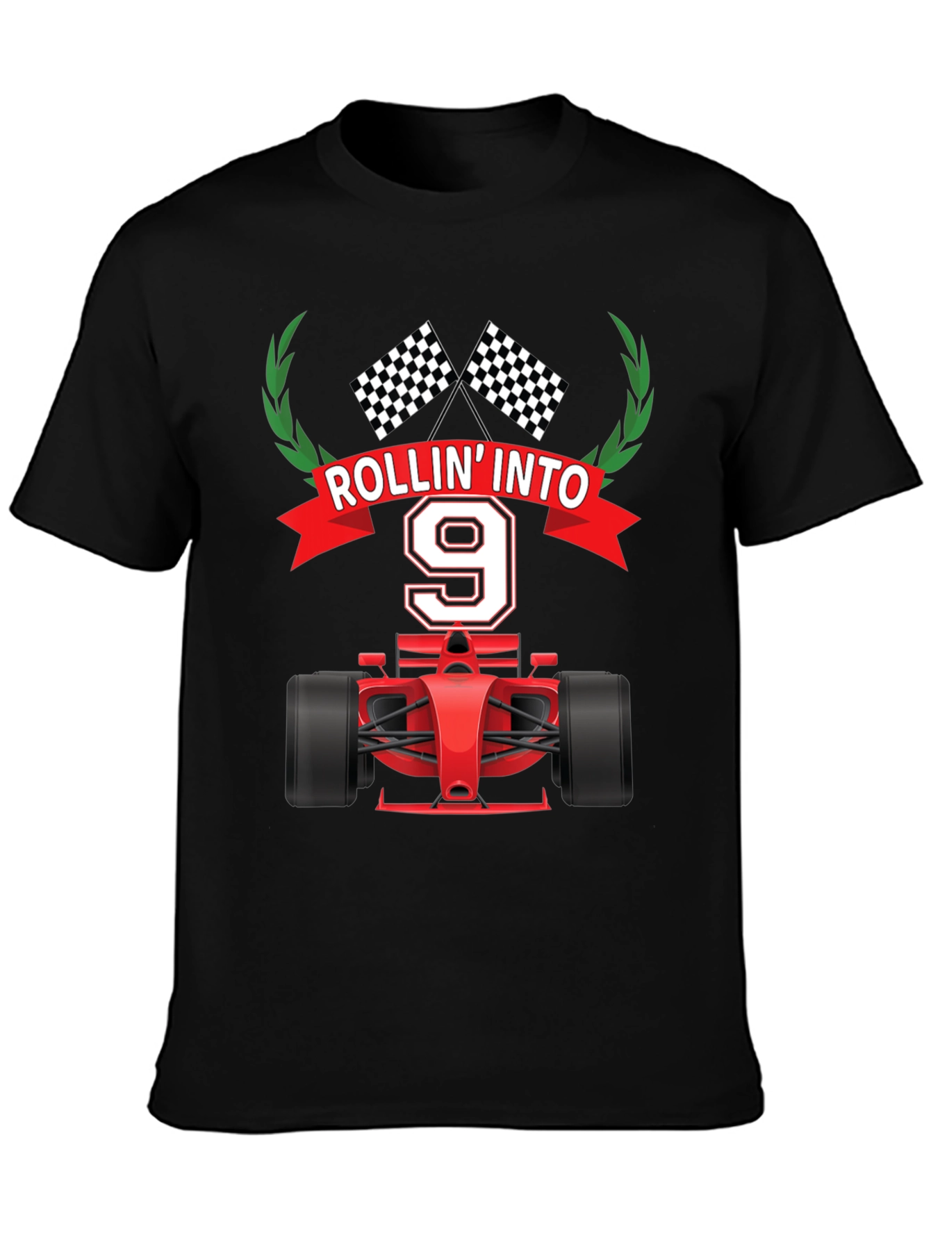 Rollin Into 9 Birthday T-Shirt Racing Theme