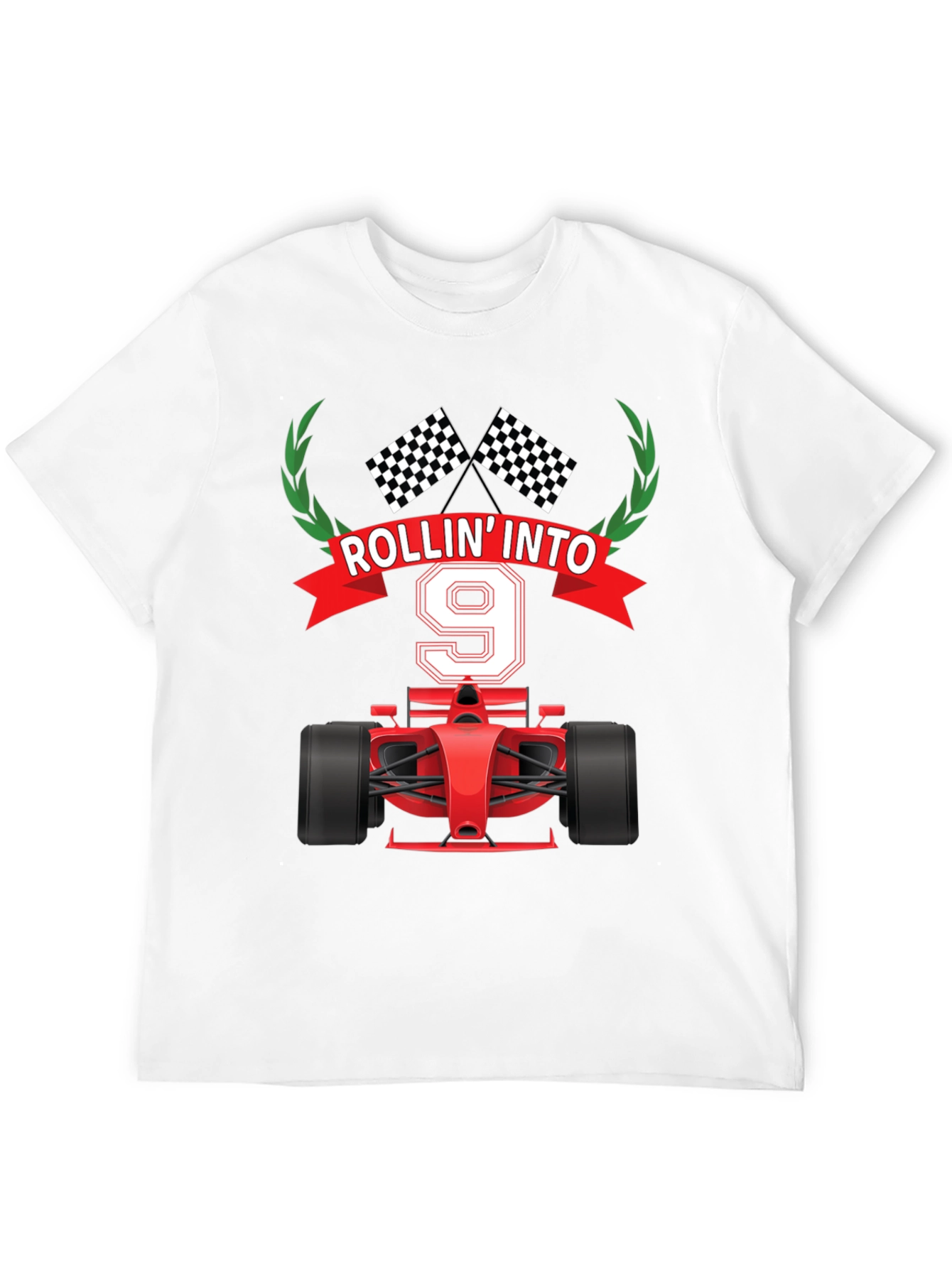 Rollin Into 9 Birthday T-Shirt Racing Theme