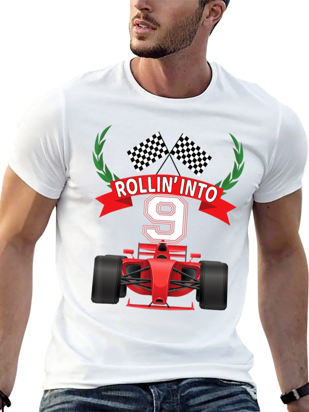 Rollin Into 9 Birthday T-Shirt Racing Theme